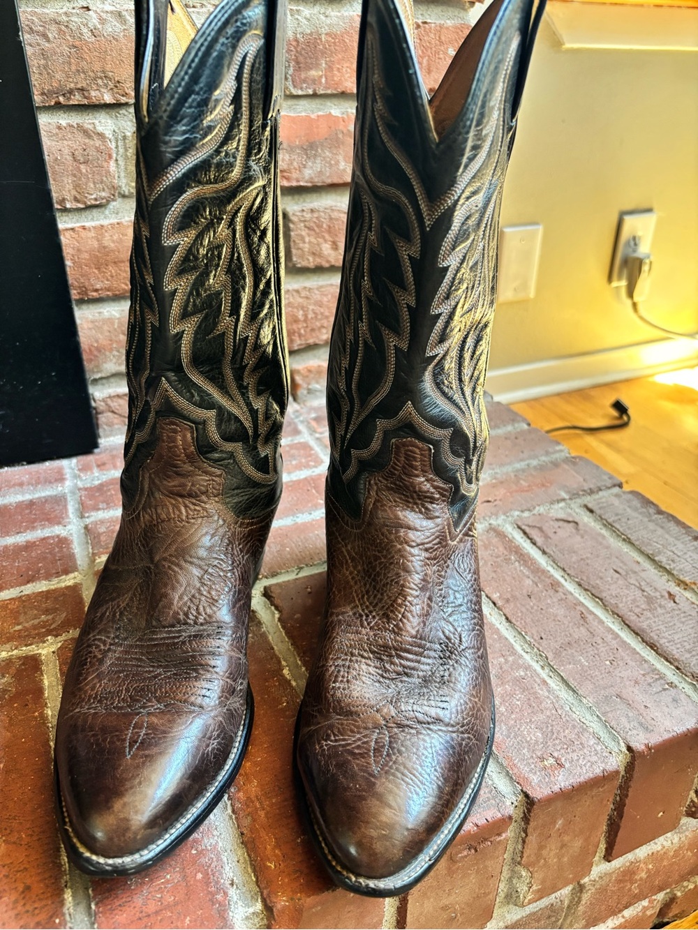 Tony Lama Brown Foot Leather Cowboy Boots with Black Embroidered Shaft